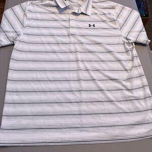 Under Armour White & Black Striped Polo Shirt